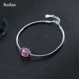 Strawberry Quartz Silver Bracelet Good Luck Charm Jewelry