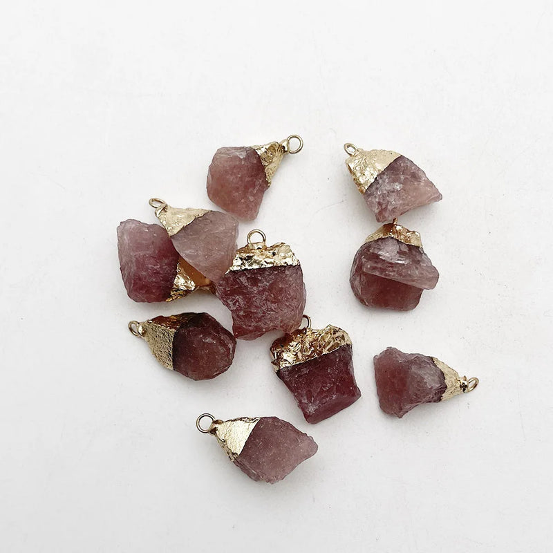 10pc Strawberry Quartz Gravel Gem Healing Reiki Stone Pendant Necklace