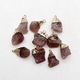 10pc Strawberry Quartz Gravel Gem Healing Reiki Stone Pendant Necklace