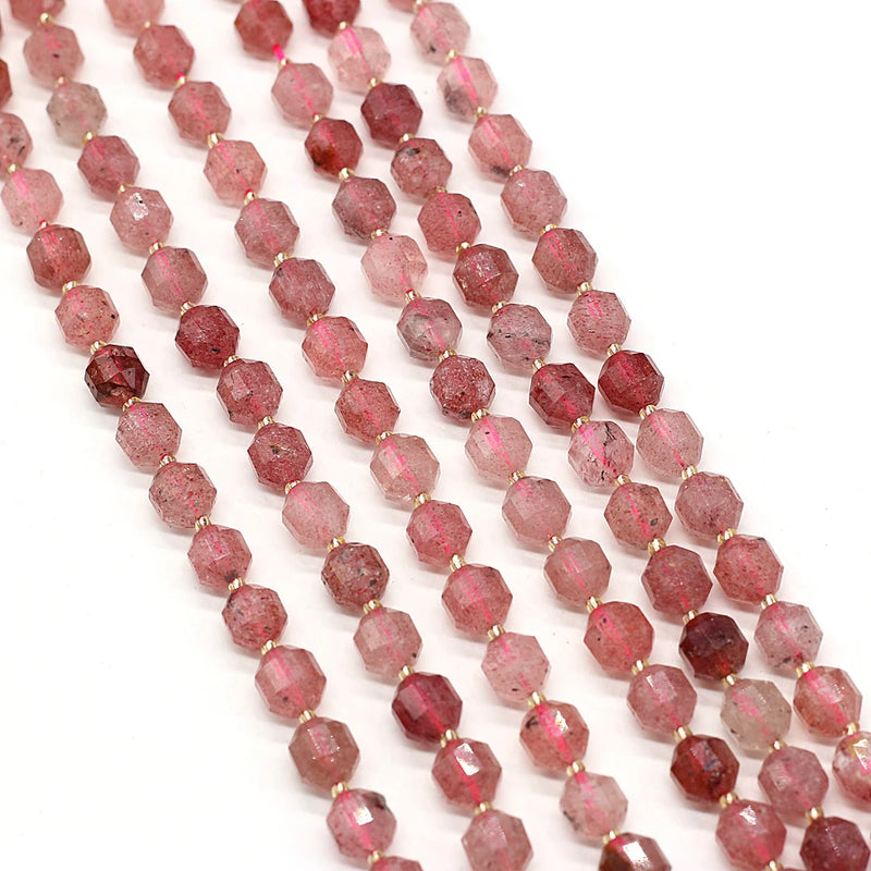 Strawberry Quartz Faceted Lantern Spacer Beads 15''