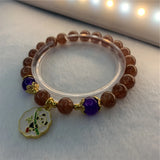 Sun Stone Strawberry Crystal Round Beads 8mm Bracelet for Women