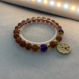 Sun Stone Strawberry Crystal Round Beads 8mm Bracelet for Women