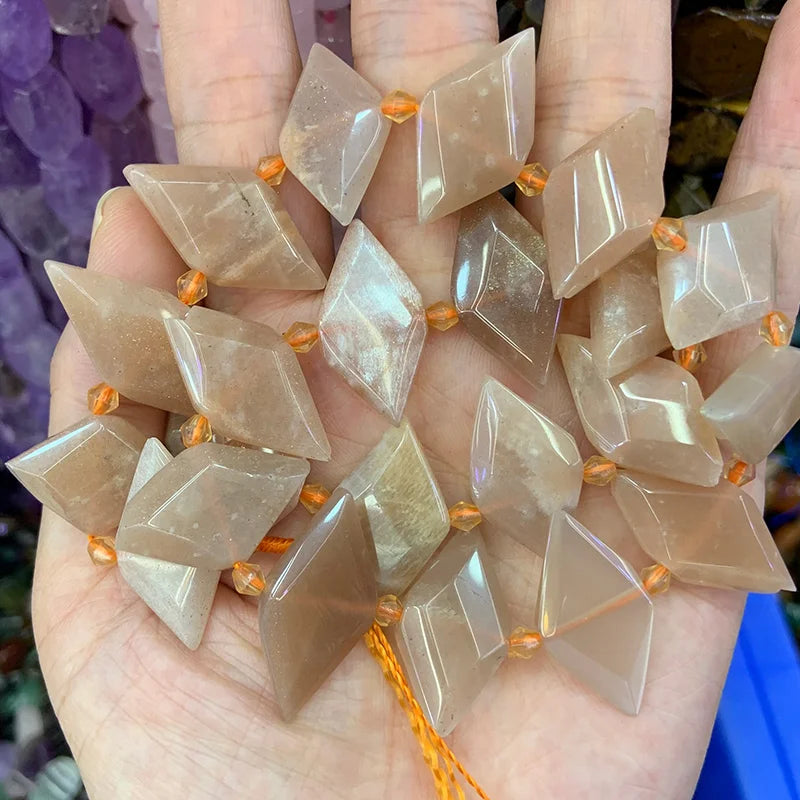 Sunstone Aquamarine Fluorite Stone Beads 15'' Rhombus Square DIY Jewelry Making