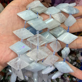 Sunstone Aquamarine Fluorite Stone Beads 15'' Rhombus Square DIY Jewelry Making