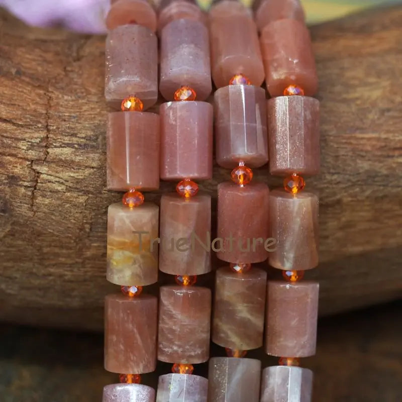 Faceted Sunstone Beads Jewelry Long Thin Tubes 10*14 mm