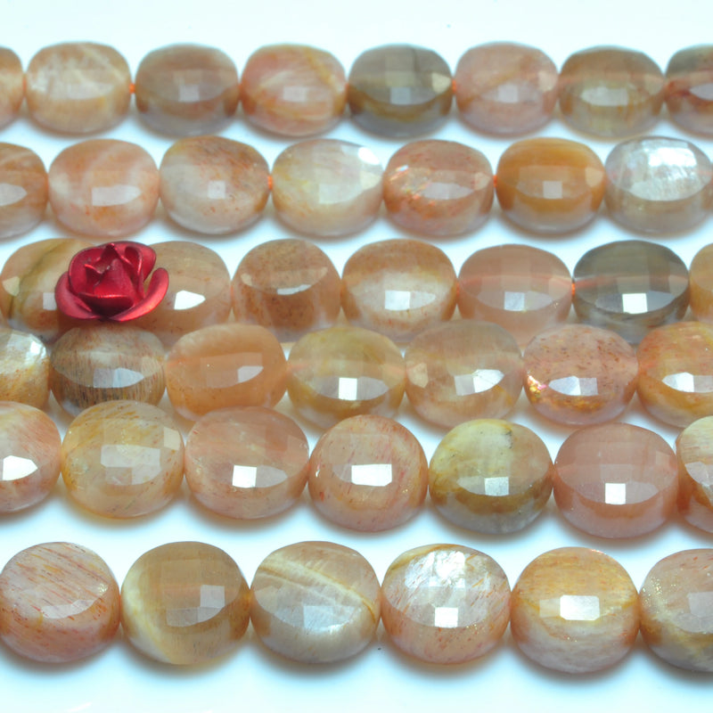 Natural Sunstone Faceted Coin Loose Beads Gemstone for Bracelet Necklace