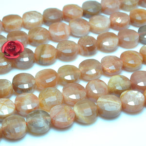 Natural Sunstone Faceted Coin Loose Beads Gemstone for Bracelet Necklace
