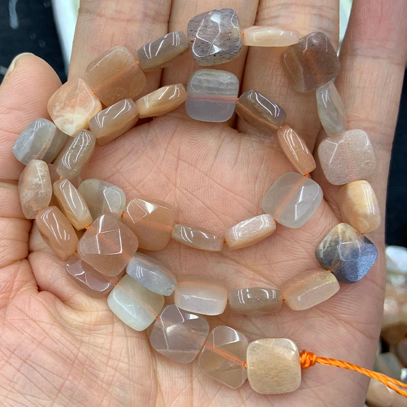Natural Sunstone Stone Beads 15'' Faceted Square DIY Loose Beads Jewelry Making
