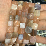 Natural Sunstone Stone Beads 15'' Faceted Square DIY Loose Beads Jewelry Making