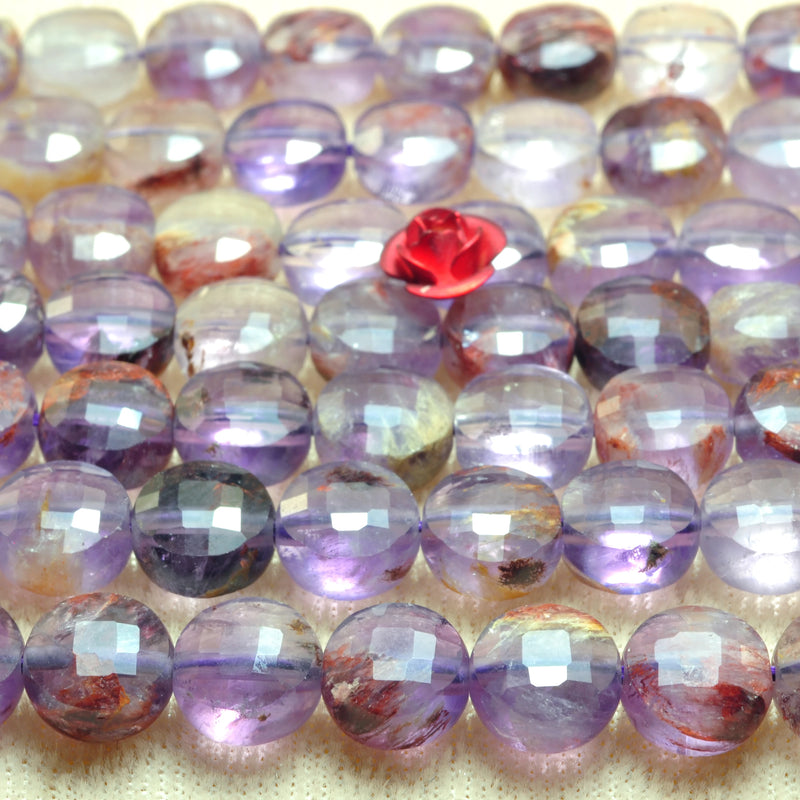 7 Natural Seven Crystal Faceted Coin Loose Beads Gemstone Bracelet DIY
