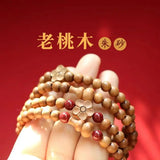 Natural Taishan Old Peach Wood Cinnabar Flower Bracelet Hand String