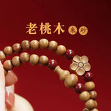 Natural Taishan Old Peach Wood Cinnabar Flower Bracelet Hand String