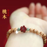 Natural Taishan Old Peach Wood Cinnabar Flower Bracelet Hand String