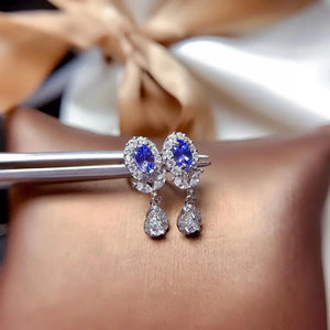 Tanzanite Earrings 925 Silver 3x5mm Center Stone Women's Gift