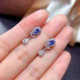 Tanzanite Earrings 925 Silver 3x5mm Center Stone Women's Gift