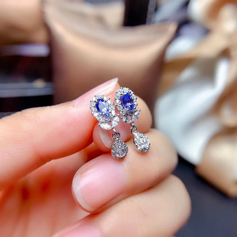 Tanzanite Earrings 925 Silver 3x5mm Center Stone Women's Gift