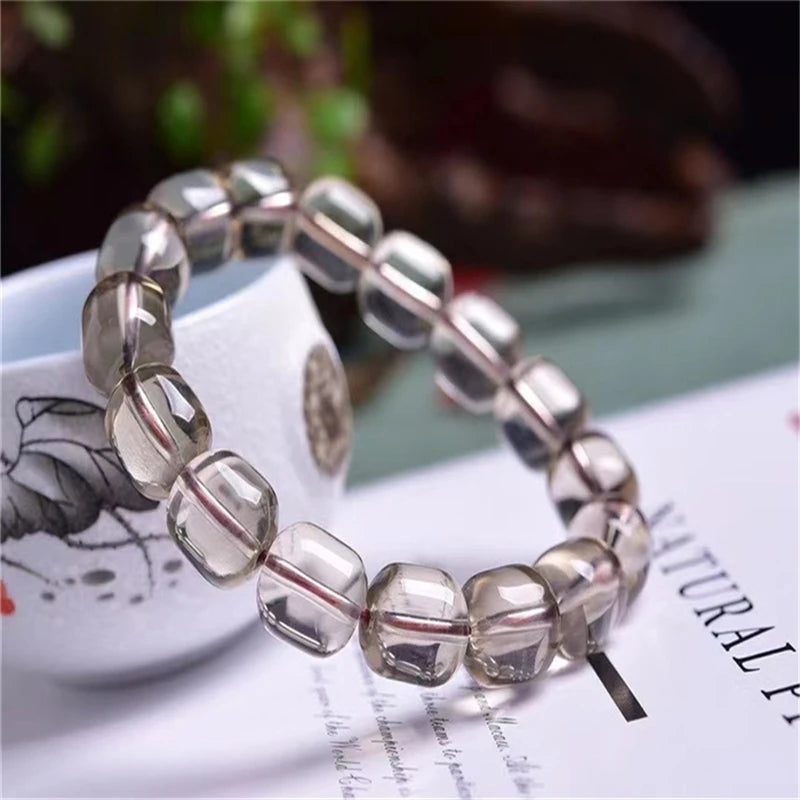 Natural Tea Crystal Bracelets Beads Size 12mm Single Lap Hand String Jewelry