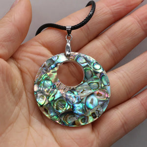 Natural Abalone Shell Necklace Pendant on Leather Cord 2MM for Women