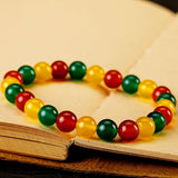 Chalcedony Bracelet Yellow Green Red Round Beads Sweet Romantic Party Jewelry