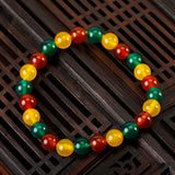 Chalcedony Bracelet Yellow Green Red Round Beads Sweet Romantic Party Jewelry