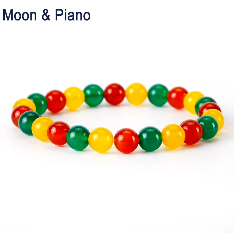 Chalcedony Bracelet Yellow Green Red Round Beads Sweet Romantic Party Jewelry