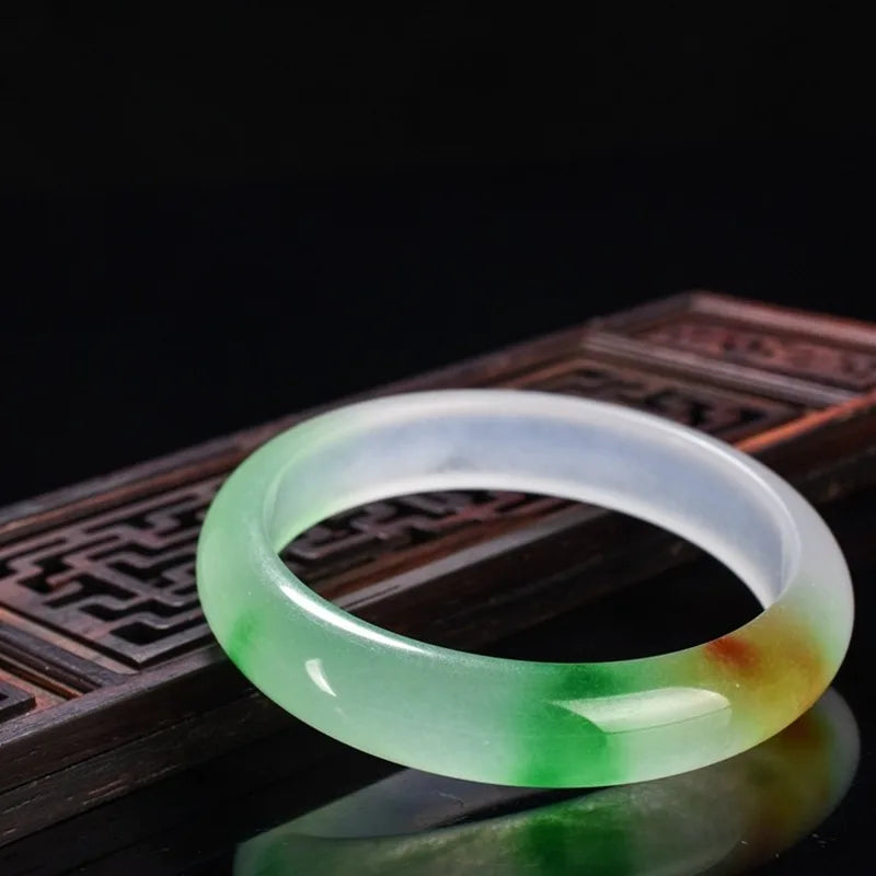 Natural Three Jade Bangle Bracelet Hand-Carved Charm Jewelry Accessories Amulet