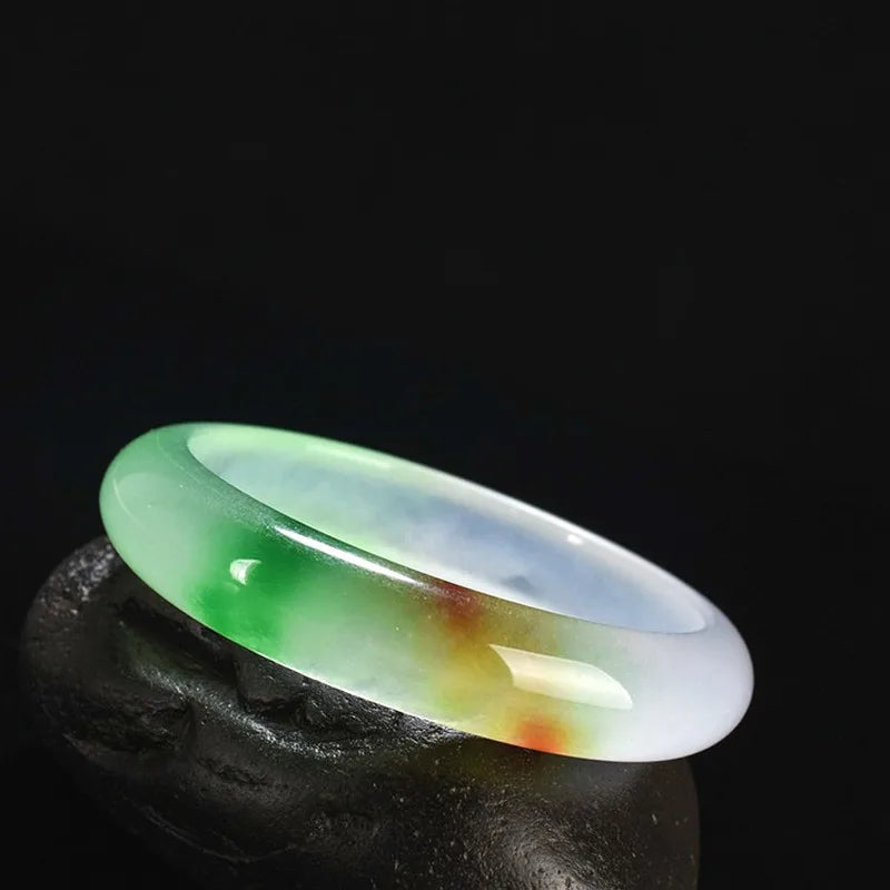 Natural Three Jade Bangle Bracelet Hand-Carved Charm Jewelry Accessories Amulet