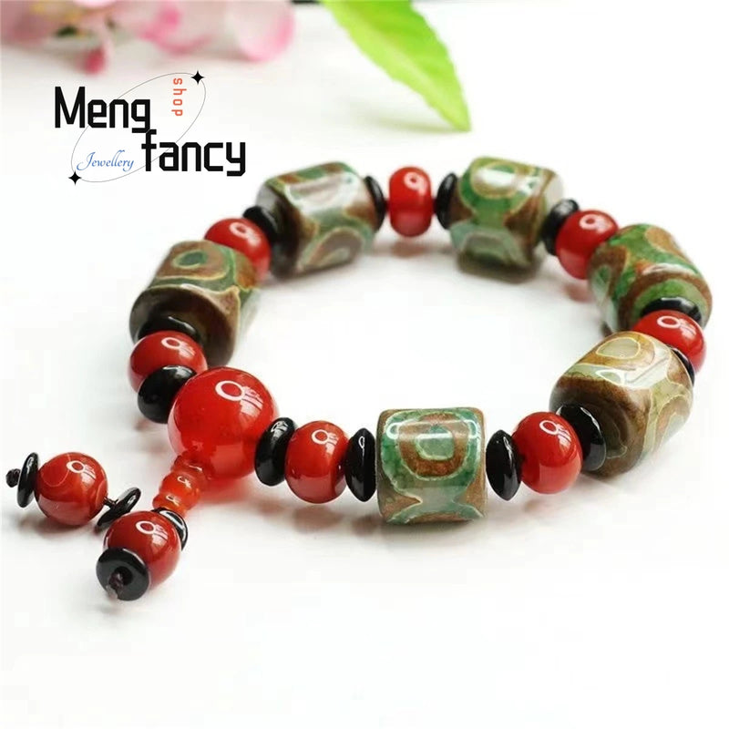 3-eye Pearl Red Agate Bead Bracelet Charm Jewelry Gift