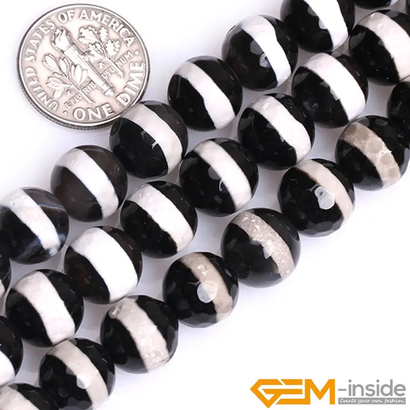 Natural Tibet Agates Faceted Round Beads 15 inch Strand