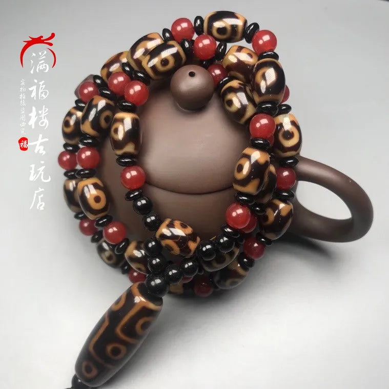 Natural Tibet old mineral Tianzhu three eye nine eye Agate Necklace Pendant
