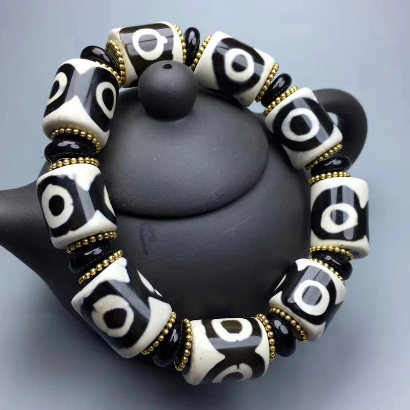 Tibetan Agate Black-and-white Three-eyed Beads Bracelet
