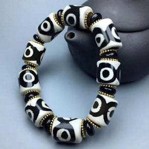 Tibetan Agate Black-and-white Three-eyed Beads Bracelet