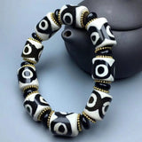 Tibetan Agate Black-and-white Three-eyed Beads Bracelet
