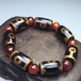 Tibetan Agate Penetration Three Eye Bucket Bead Bracelet
