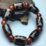 Tibetan Agate Penetration Three Eye Bucket Bead Bracelet