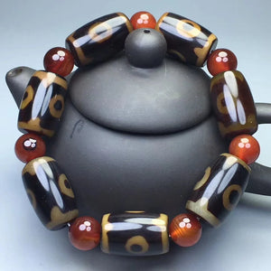 Tibetan Agate Penetration Three Eye Bucket Bead Bracelet