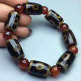 Tibetan Agate Penetration Three Eye Bucket Bead Bracelet