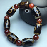Tibetan Agate Penetration Three Eye Bucket Bead Bracelet