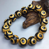 Tibetan Agate Silk Flower 3 Eye Dragon Pattern DZi Bracelet for Men and Women