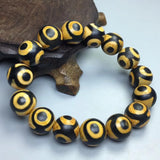 Tibetan Agate Silk Flower 3 Eye Dragon Pattern DZi Bracelet for Men and Women