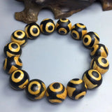 Tibetan Agate Silk Flower 3 Eye Dragon Pattern DZi Bracelet for Men and Women