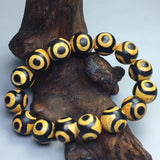 Tibetan Agate Silk Flower 3 Eye Dragon Pattern DZi Bracelet for Men and Women