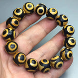 Tibetan Agate Silk Flower 3 Eye Dragon Pattern DZi Bracelet for Men and Women