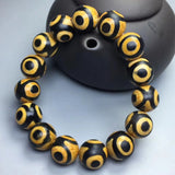 Tibetan Agate Silk Flower 3 Eye Dragon Pattern DZi Bracelet for Men and Women