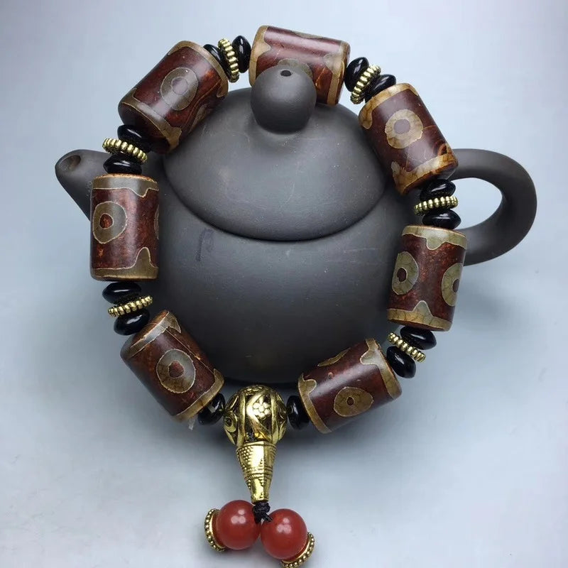 Tibetan Agate Three Eye Bead Bracelet