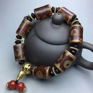Tibetan Agate Three Eye Bead Bracelet
