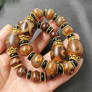 Tibetan Agate Three Eye DZi Bracelet, Ethnic Retro Bracelet
