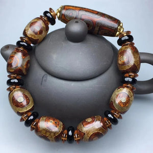 Tibetan Agate Three Eye DZi Bracelet, National Style, Men's and Women's
