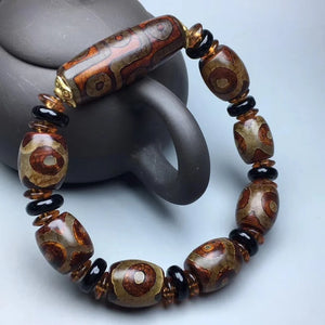 Tibetan Agate Three Eye DZi Bracelet, National Style, Men's and Women's