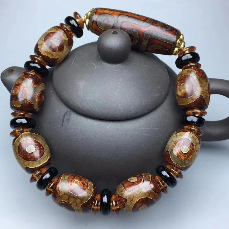 Tibetan Agate Three Eye DZi Bracelet, National Style, Men's and Women's